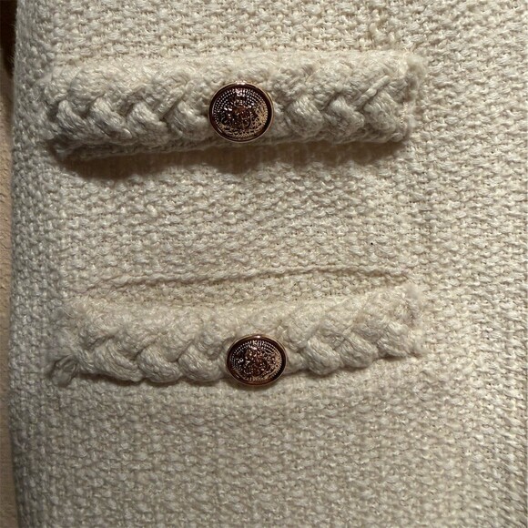 VOY Dress Womens Size SMALL Cream Mini Shift Short Sleeve Gold Buttons NWT - Picture 4 of 9